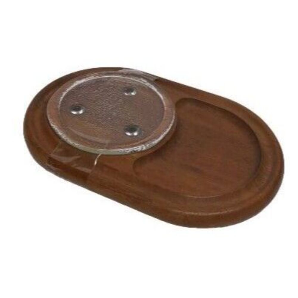Vintage Kalmar Teak Wood & Glass Cutting Board With Charcuterie Cheese Plate